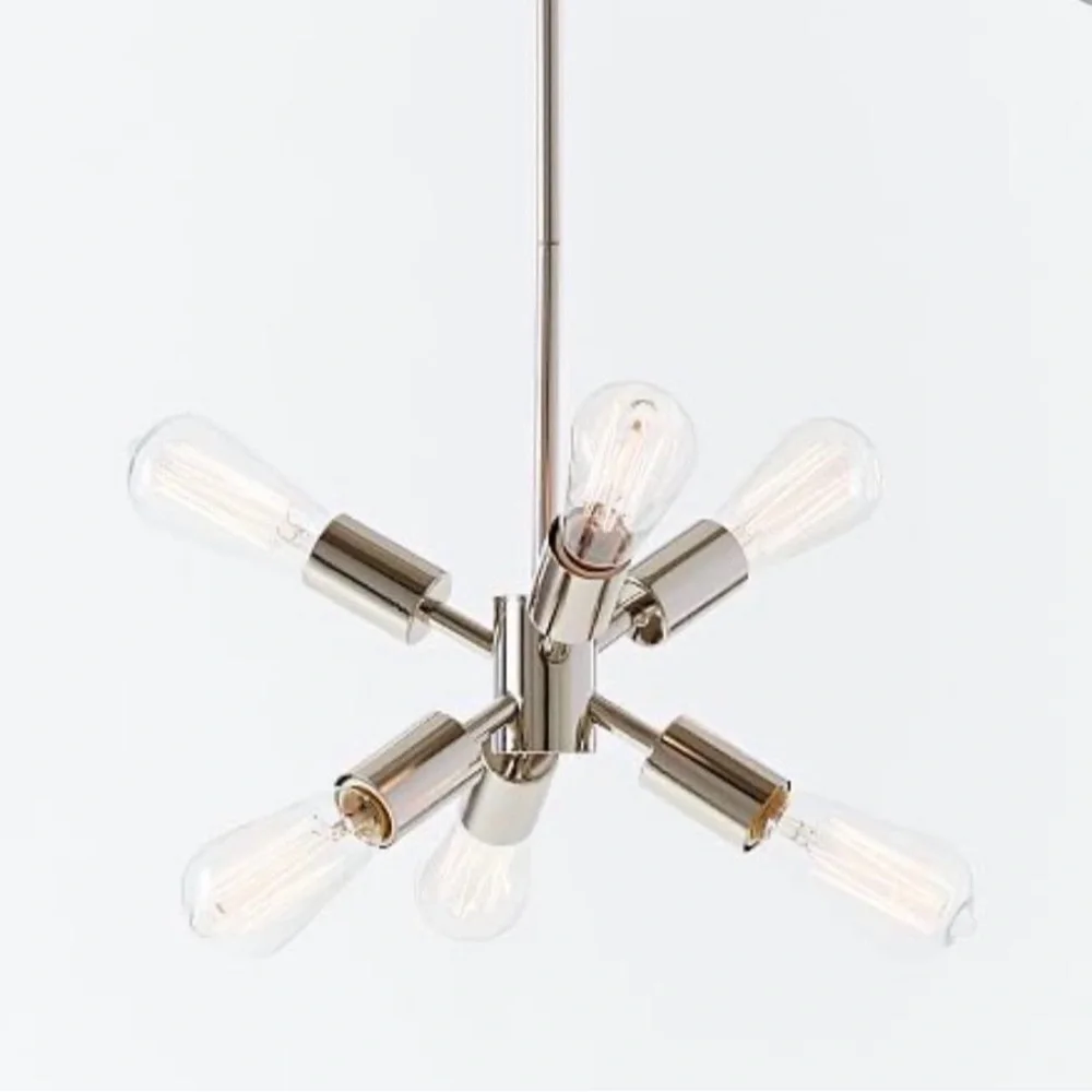 New in Box! West Elm Modern Small Mobile Chandelier 16” Dia 20”H Polished Nickel